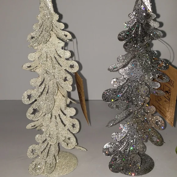 NWT- Set of 4 Glitter Metal Christmas Trees, 7.5" each - Picture 2 of 4